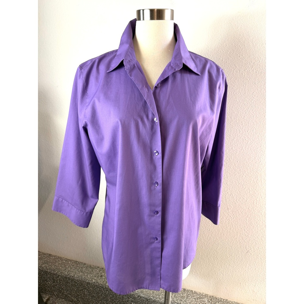 Foxcroft Womens 16 Purple Wrinkle Free Shaped Fit Button Up Blouse Shirt